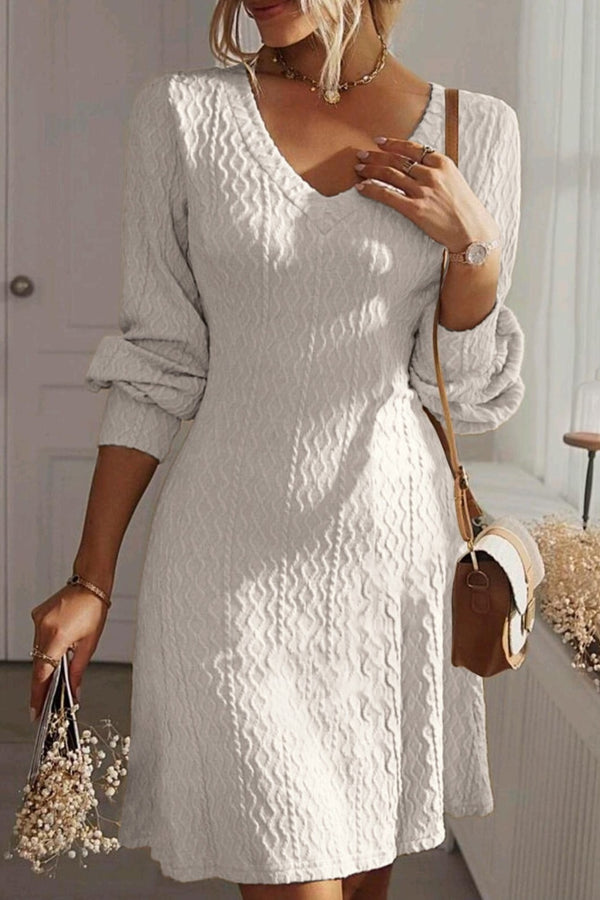 Texture V-Neck Long Sleeve Dress | Trendsi