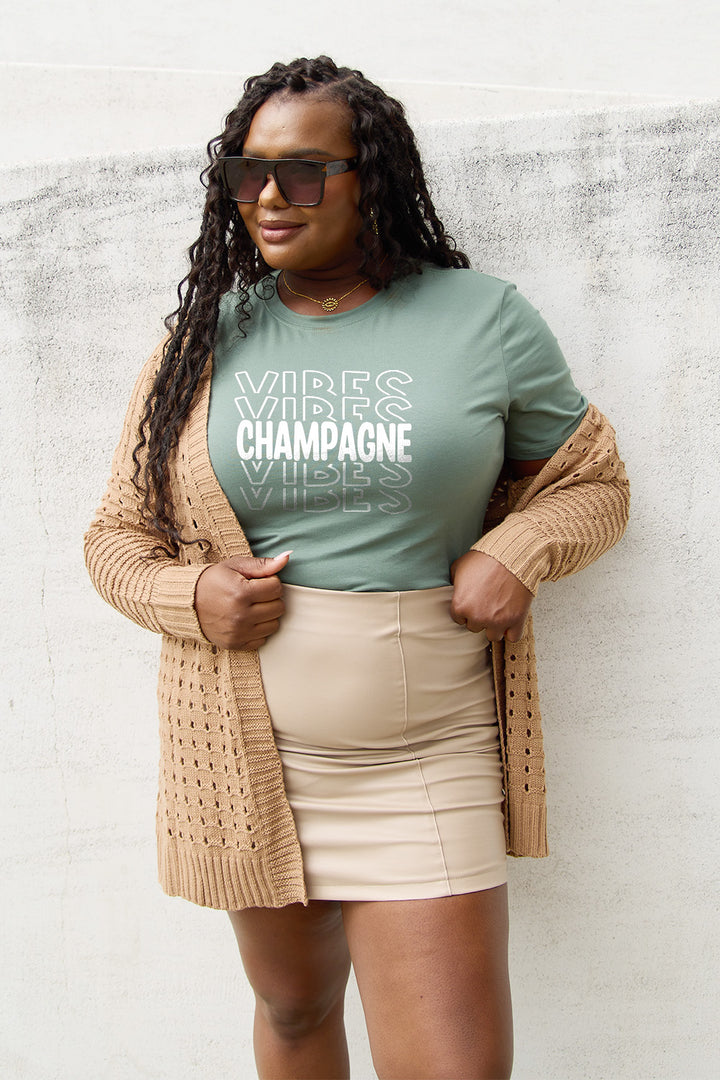 Simply Love Full Size CHAMPAGNE VIBES Short Sleeve T-Shirt | Trendsi