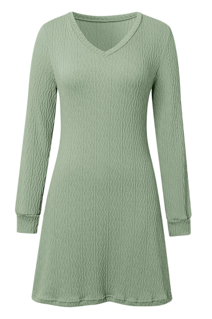 Texture V-Neck Long Sleeve Dress | Trendsi