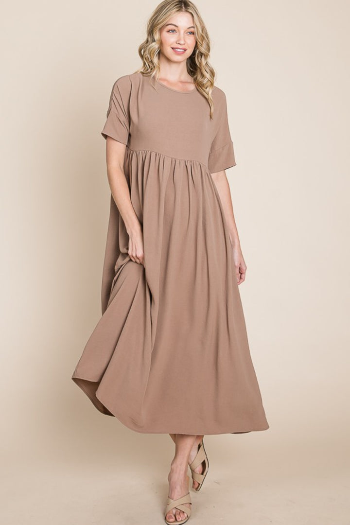 BOMBOM Round Neck Ruched Midi Dress | Trendsi