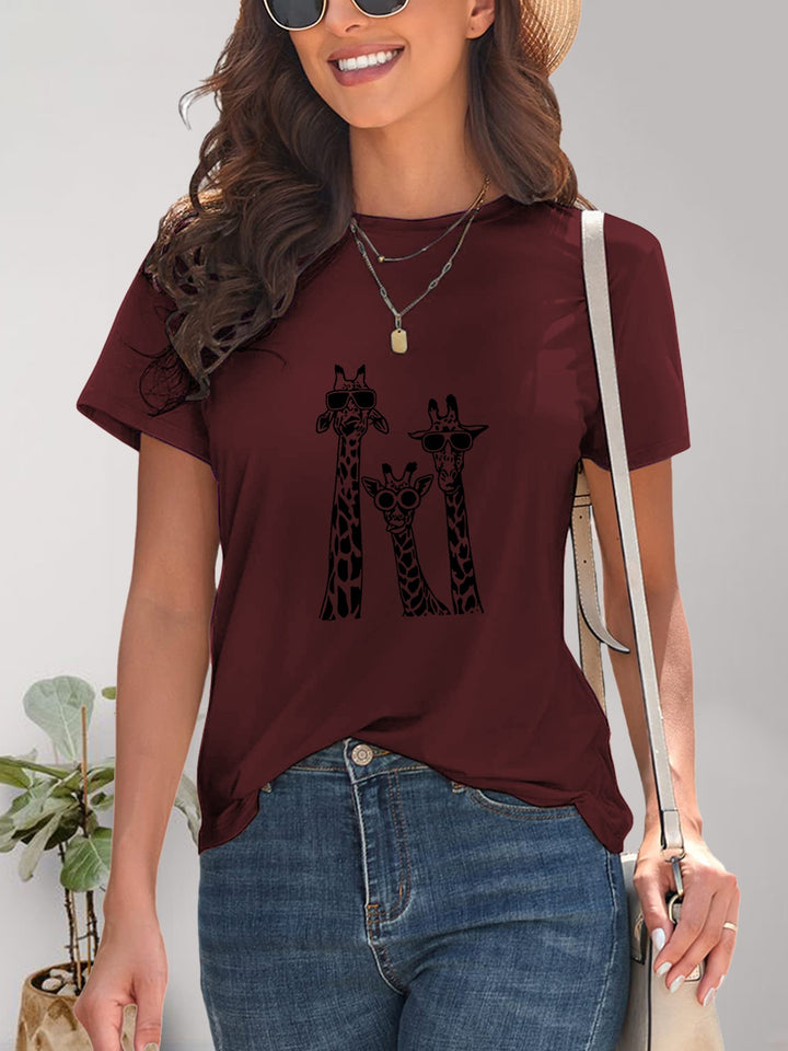 Giraffe Graphic Round Neck T-Shirt | Trendsi