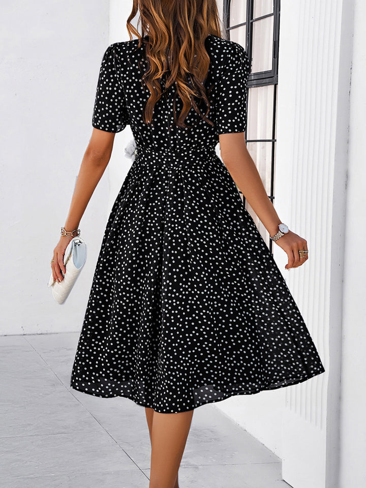 Printed Round Neck Short Sleeve Dress | Trendsi