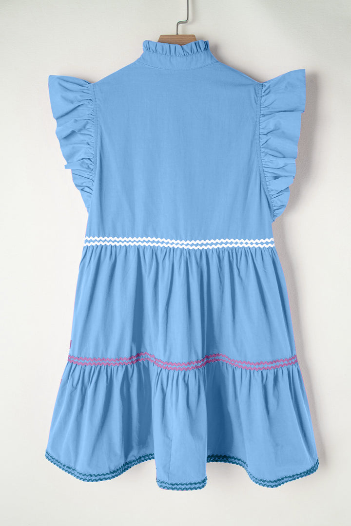 Ruffled Notched Cap Sleeve Mini Dress | Trendsi