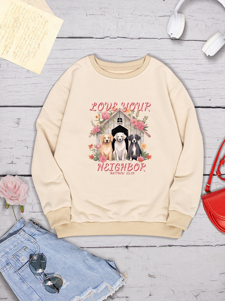 LOVE YOUR NEIGHBOR Round Neck Sweatshirt | Trendsi