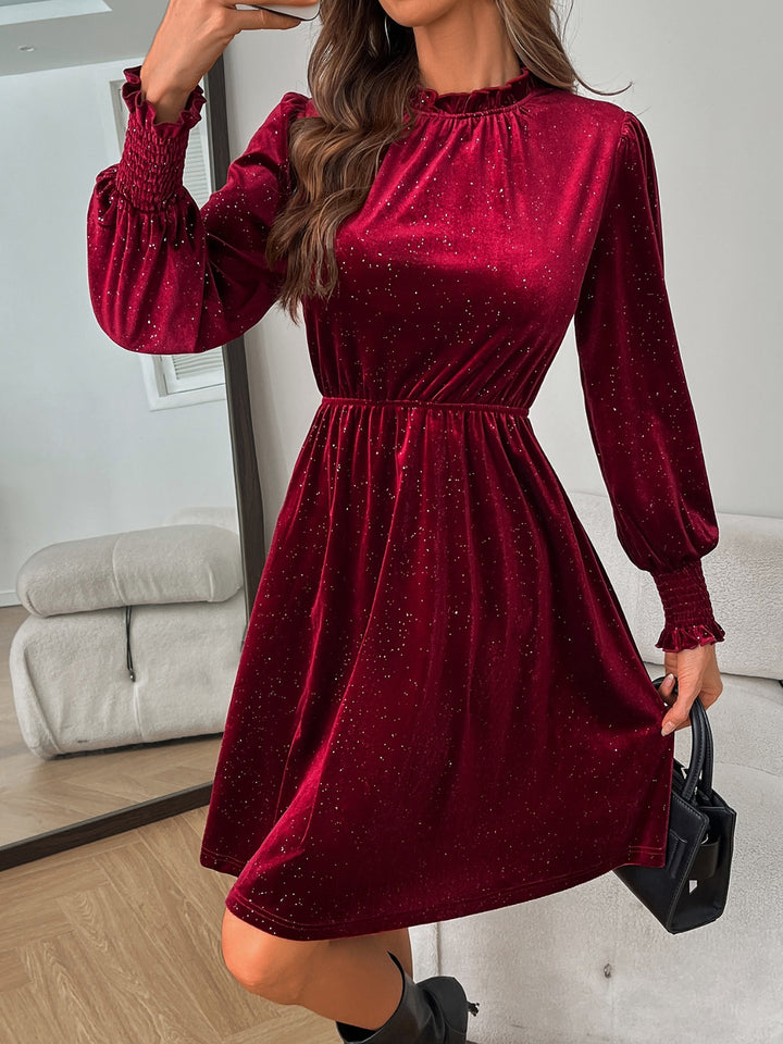 Glitter Mock Neck Long Sleeve Mini Dress | Trendsi