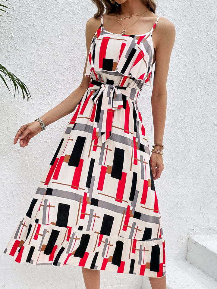 Ruffled Printed Tie Waist Midi Dress | Trendsi