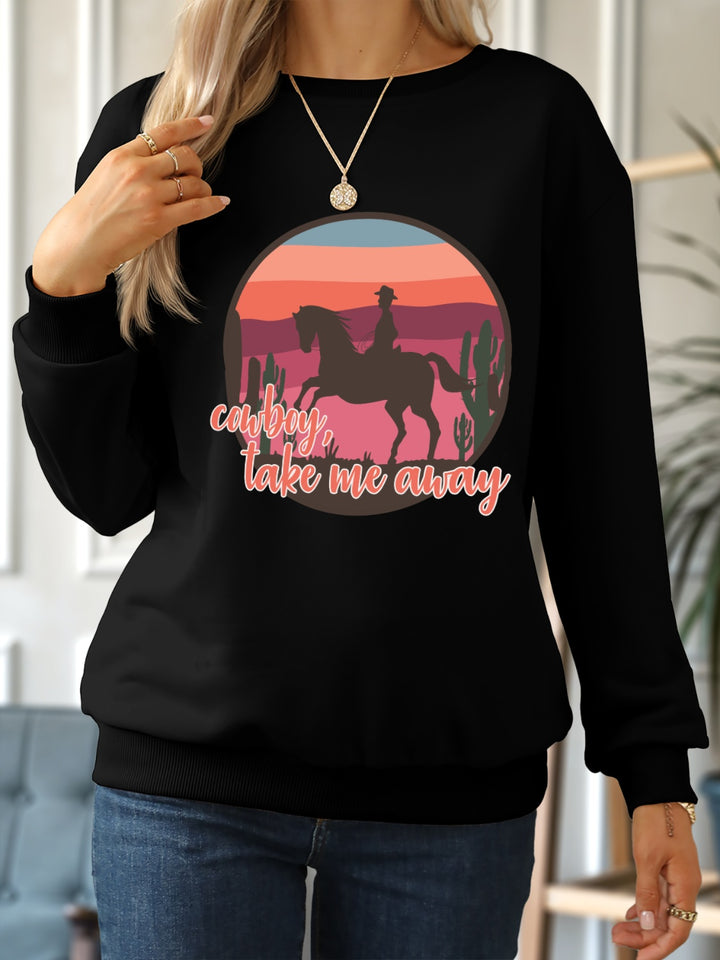 COWBOY TAKE ME AWAY Round Neck Long Sleeve Sweatshirt | Trendsi