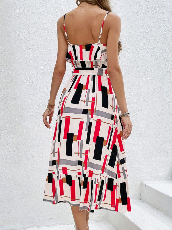 Ruffled Printed Tie Waist Midi Dress | Trendsi