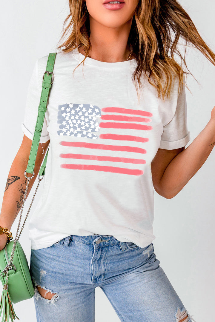 US Flag Round Neck Short Sleeve T-Shirt | Trendsi