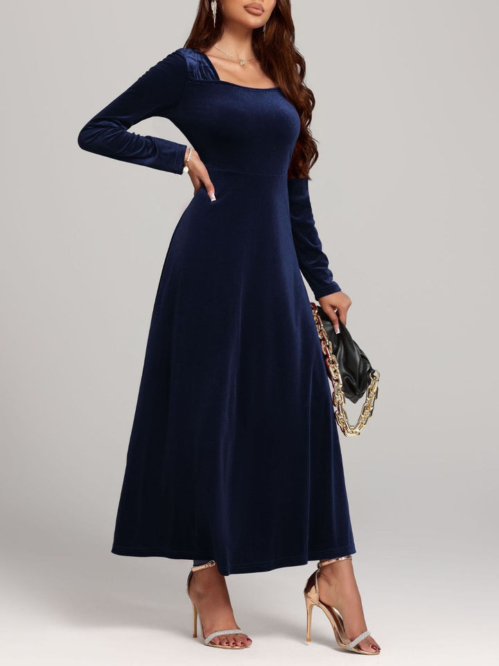 Square Neck Long Sleeve Velvet Dress | Trendsi