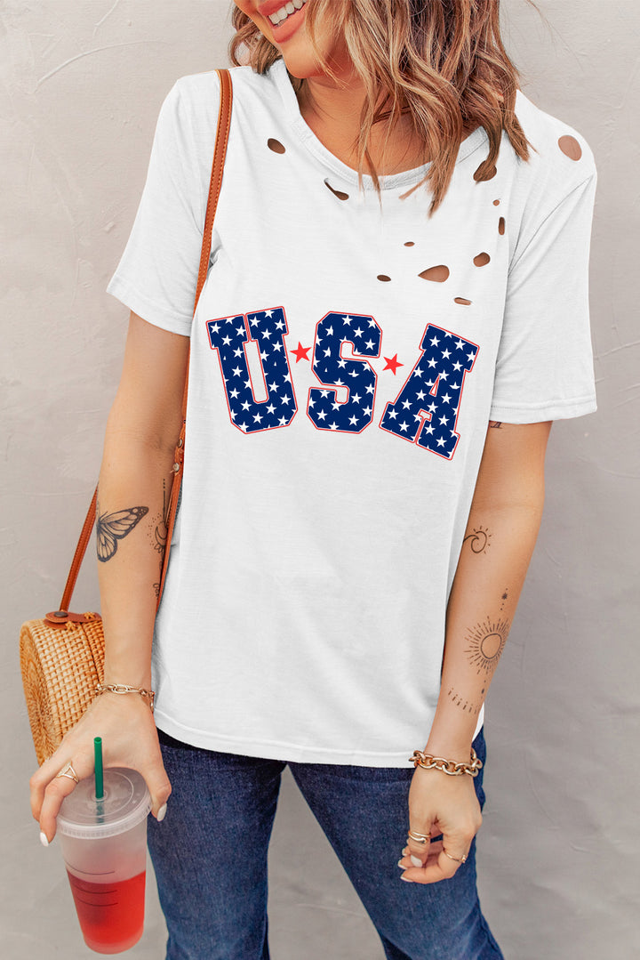 USA Round Neck Short Sleeve T-Shirt | Trendsi