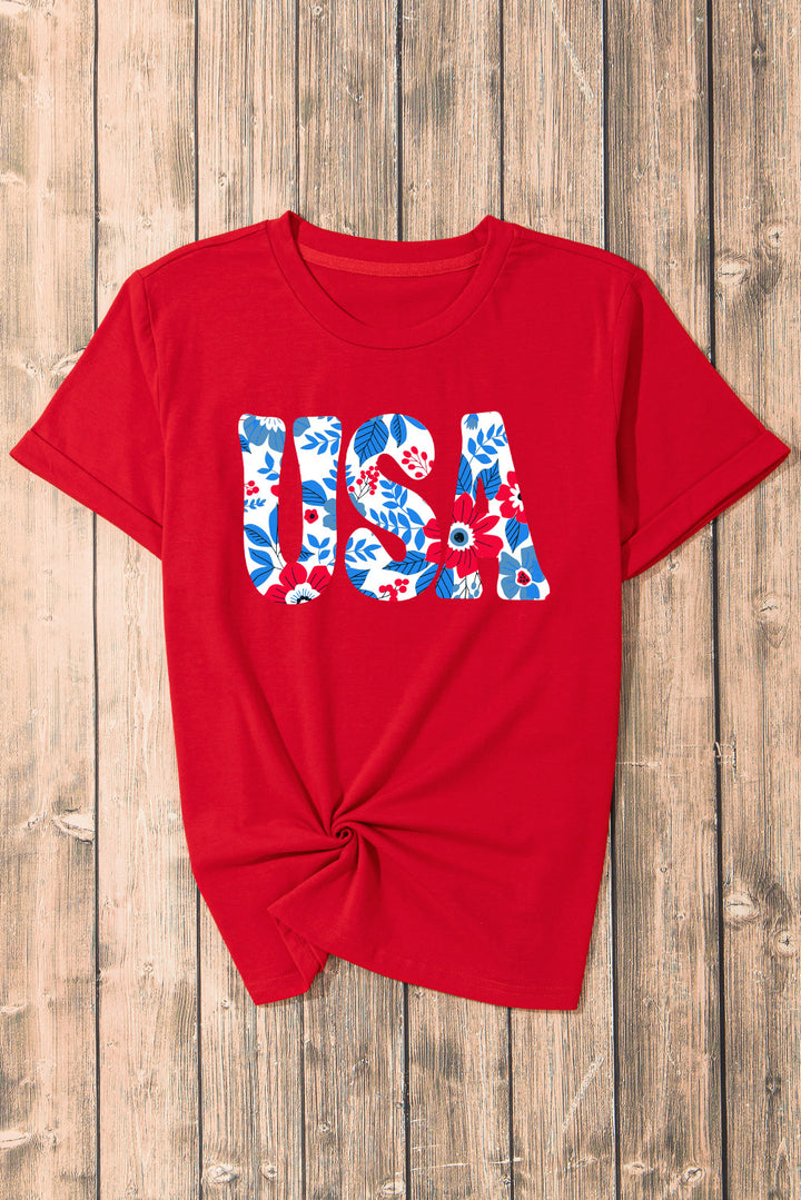 USA Round Neck Short Sleeve T-Shirt | Trendsi