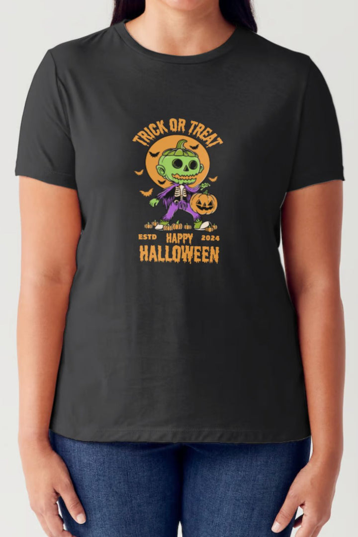 Simply Love Full Size TRICK OR TREAT Round Neck Short Sleeve Tubular T-Shirt | Trendsi