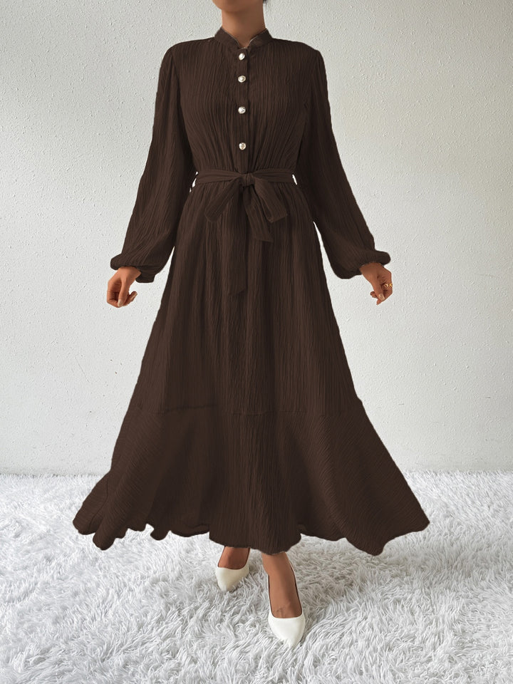 Tie Waist Long Sleeve Dress | Trendsi