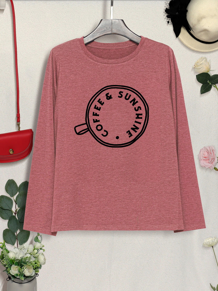 COFFEE SUNSHINE Round Neck Long Sleeve T-Shirt | Trendsi