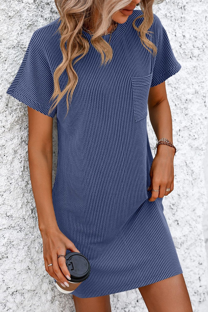 Ribbed Striped Short Sleeve Mini Tee Dress | Trendsi