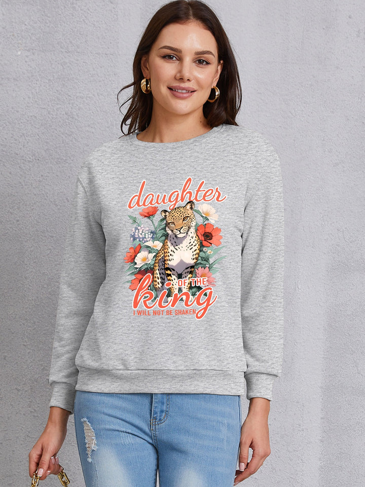 Leopard Graphic Round Neck Sweatshirt | Trendsi