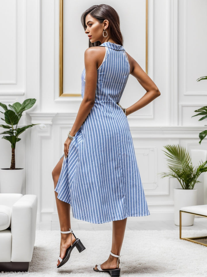 Slit Striped Sleeveless Midi Dress | Trendsi