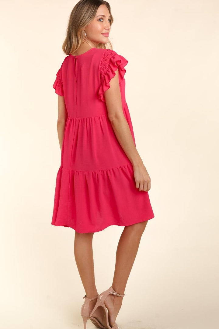 Haptics Full Size Smocking Ruffle Short Sleeve Dress with Pockets | Trendsi