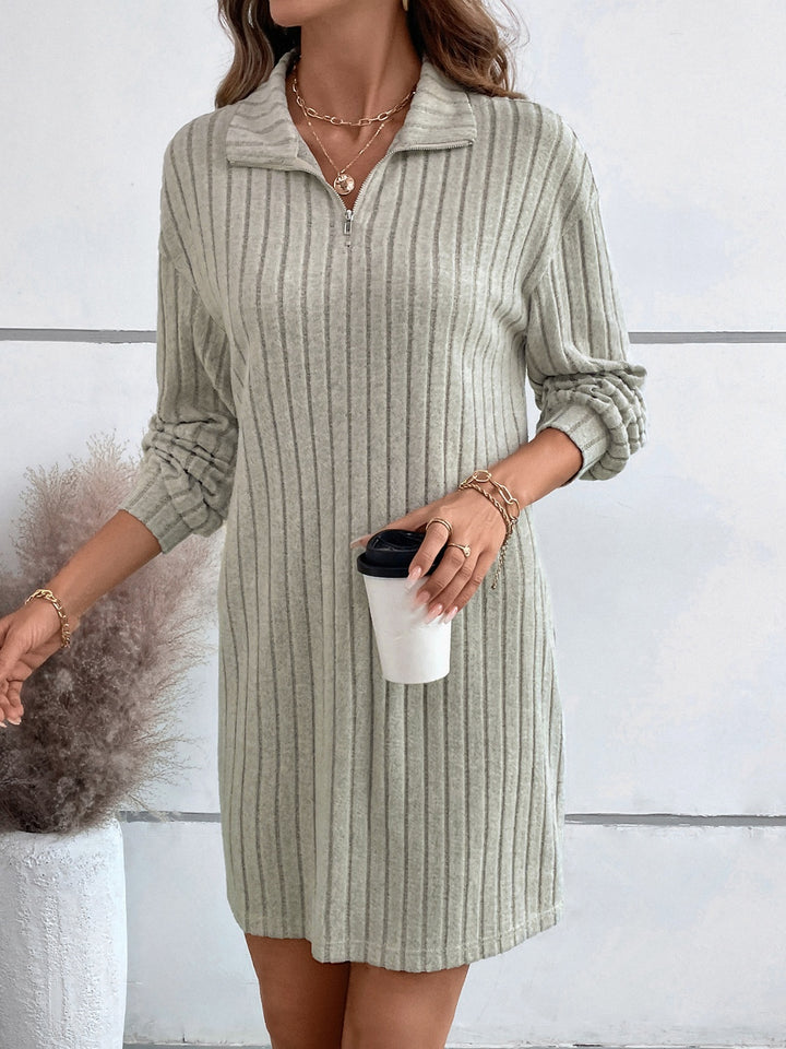 Ribbed Collared Neck Long Sleeve Dress | Trendsi