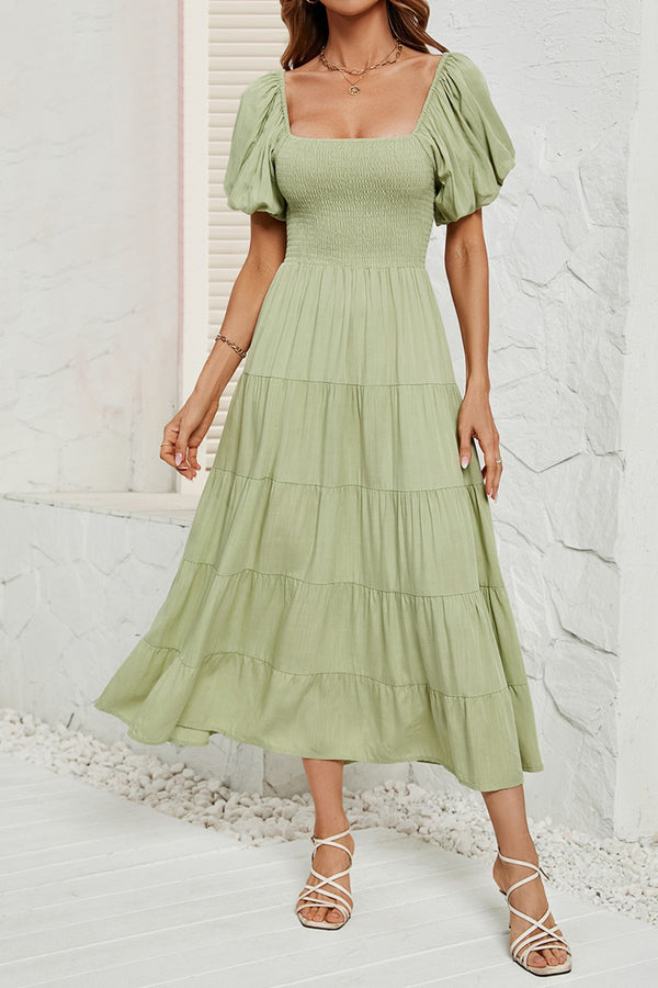 Smocked Square Neck Puff Sleeve Dress | Trendsi