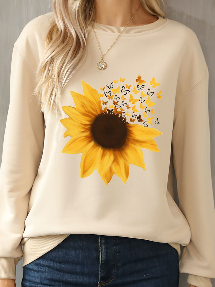 Sunflower Round Neck Dropped Shoulder Sweatshirt | Trendsi