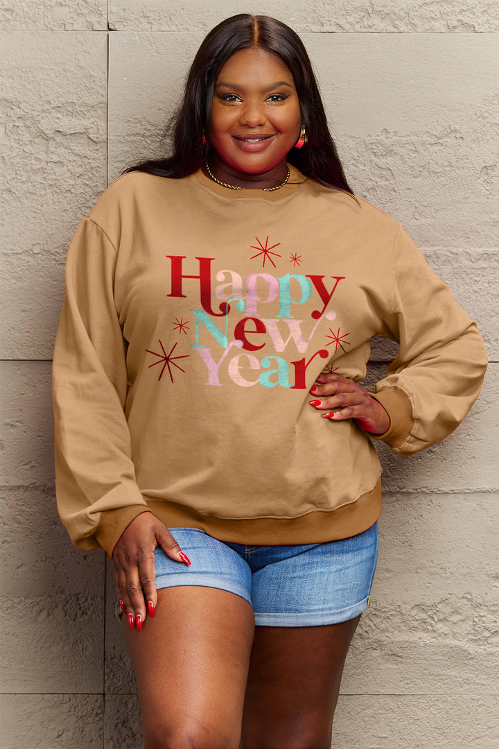 Simply Love Full Size HAPPY NEW YEAR Round Neck Sweatshirt | Trendsi