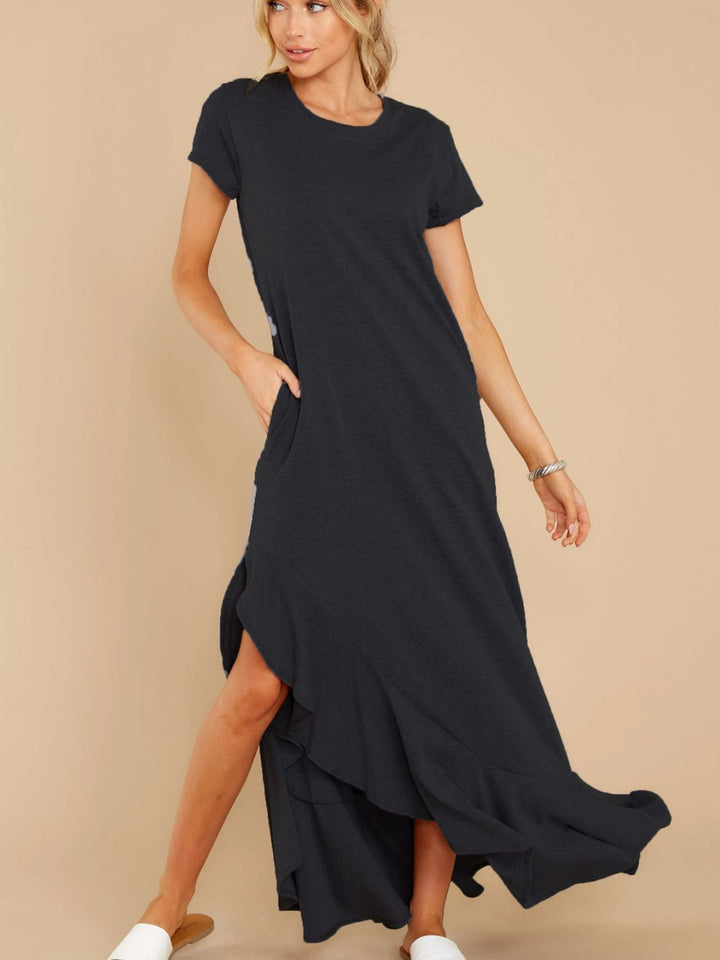 Slit Round Neck Short Sleeve Maxi Dress | Trendsi