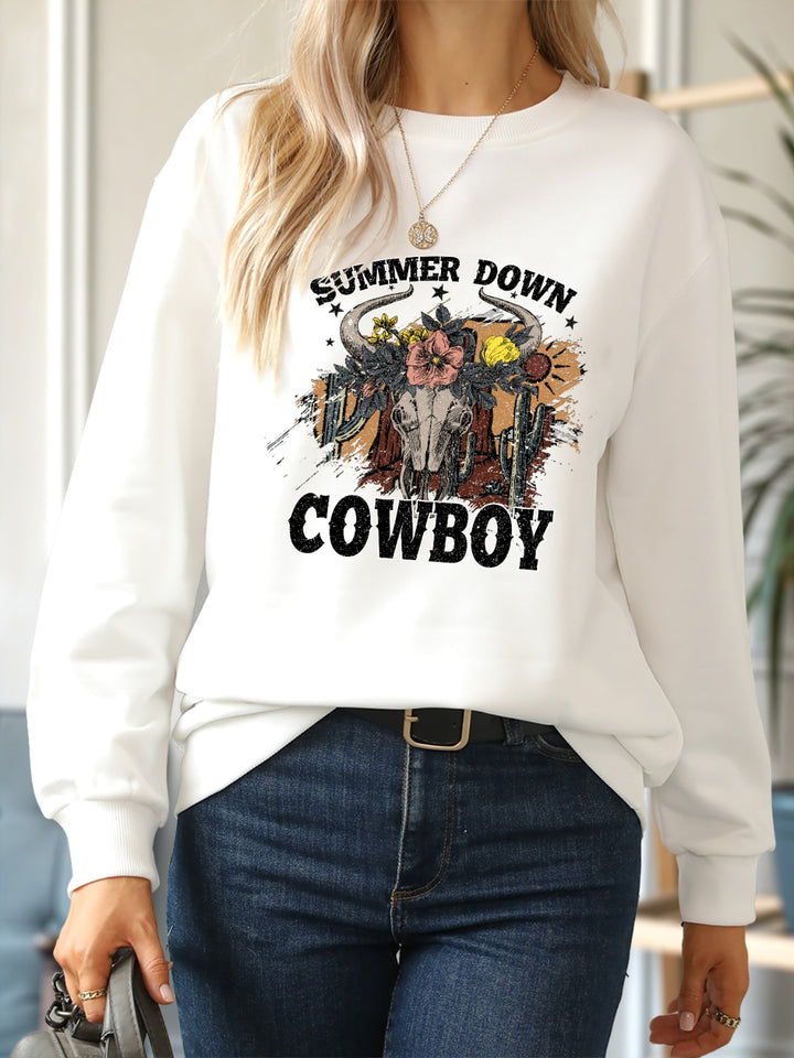 SUMMER DOWN COWBOY Round Neck Sweatshirt | Trendsi