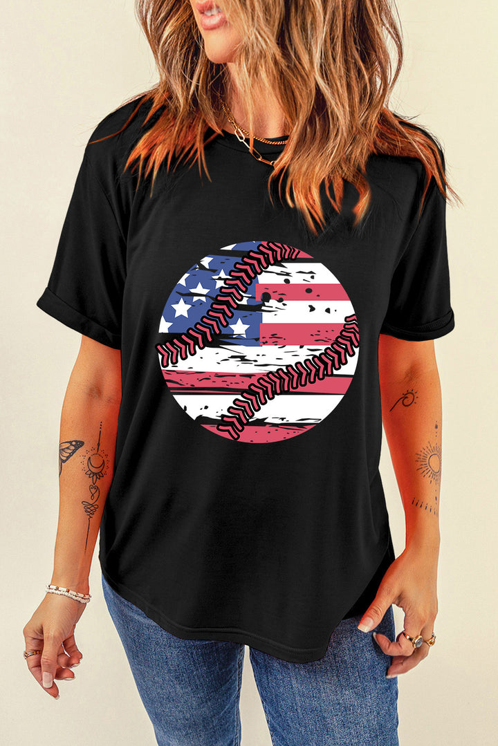 US Flag Round Neck Short Sleeve T-Shirt | Trendsi