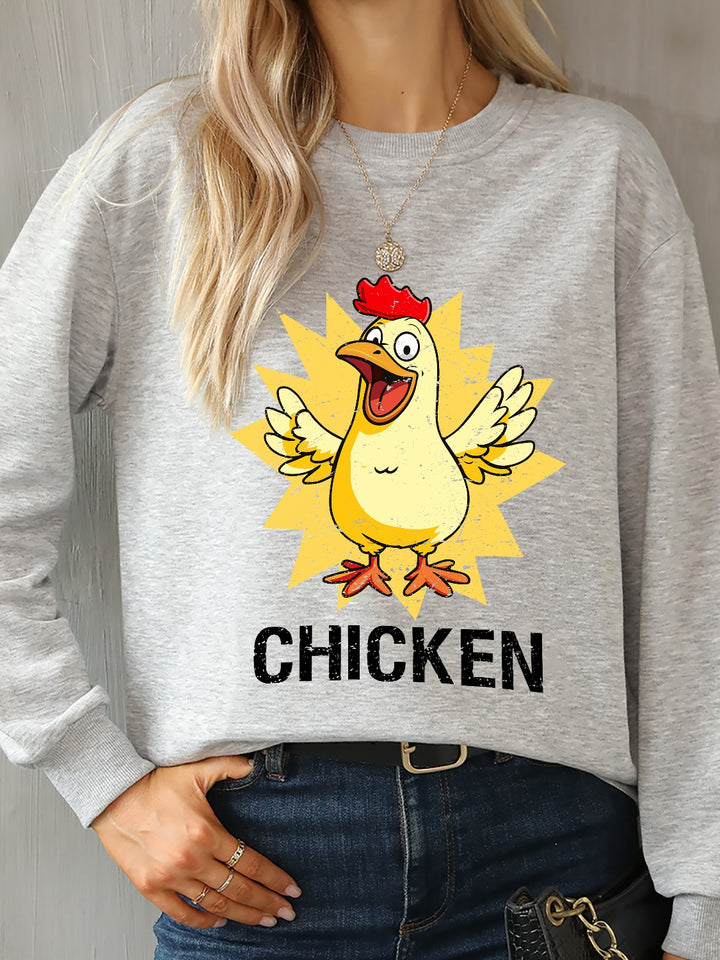 CHICKEN Round Neck Dropped Shoulder Sweatshirt | Trendsi