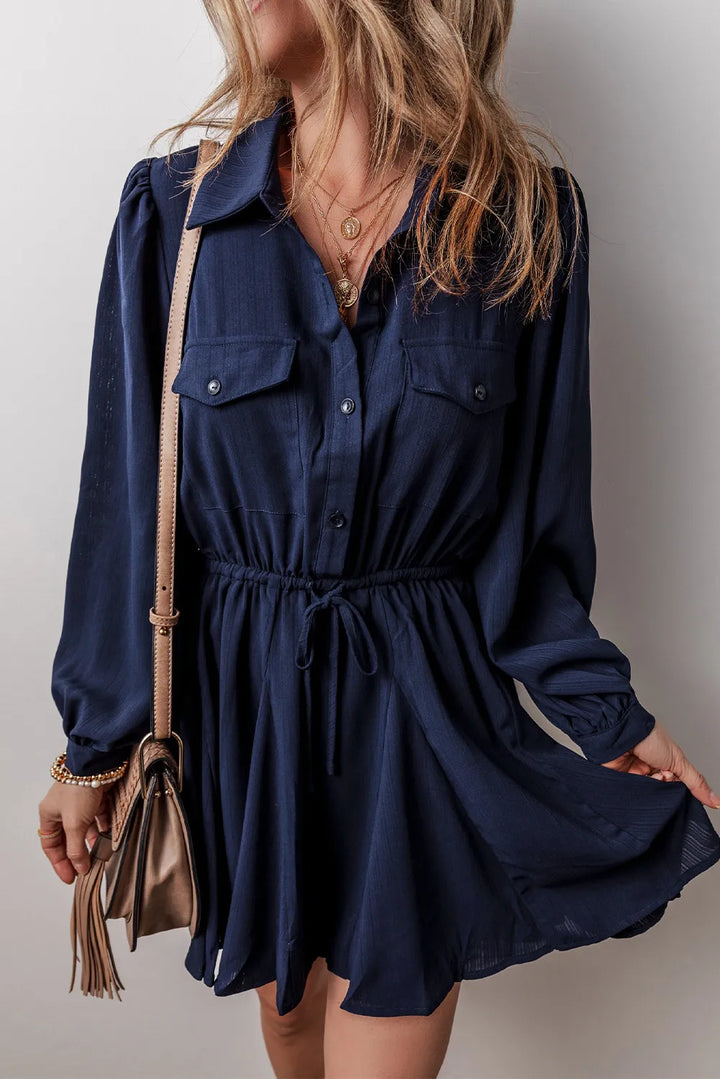 Drawstring Half Button Long Sleeve Dress | Trendsi