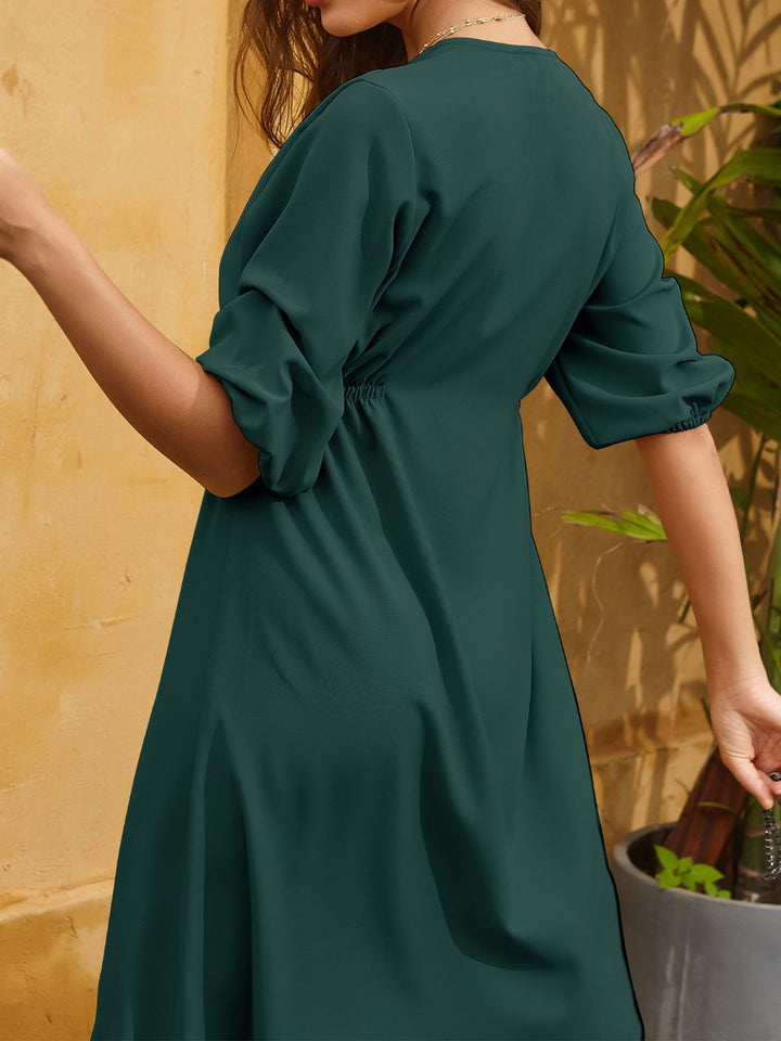 Perfee Ruched Button Up Half Sleeve Dress | Trendsi