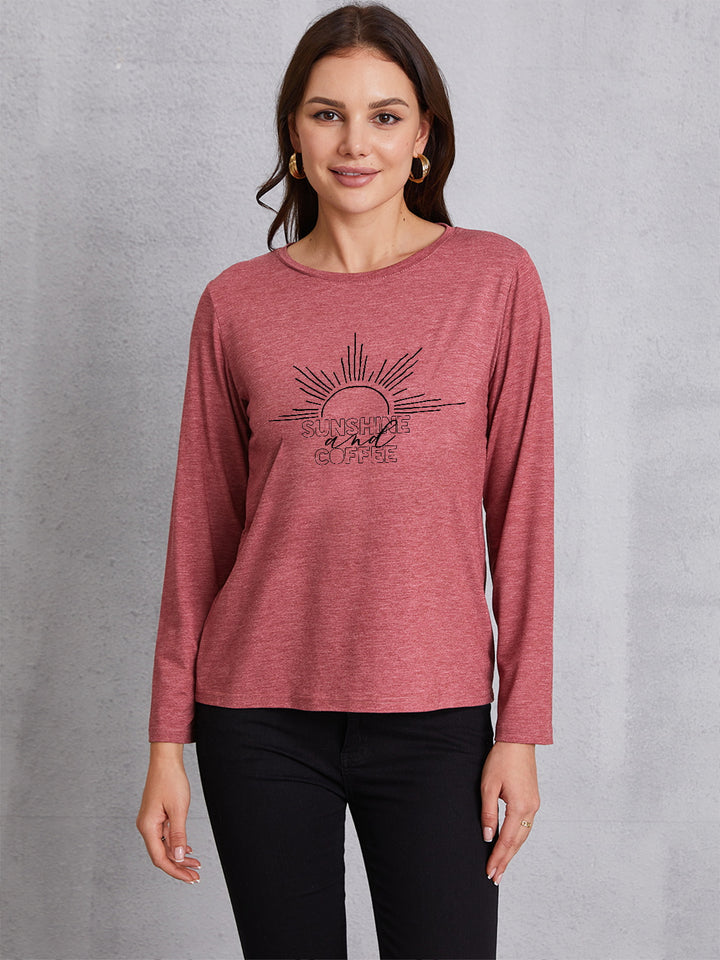 SUNSHINE COFFE Round Neck Long Sleeve T-Shirt | Trendsi