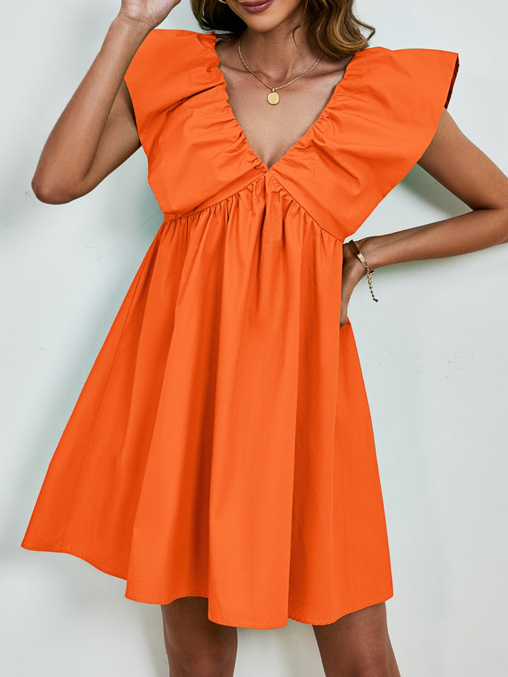 V-Neck Cap Sleeve Mini Dress | Trendsi