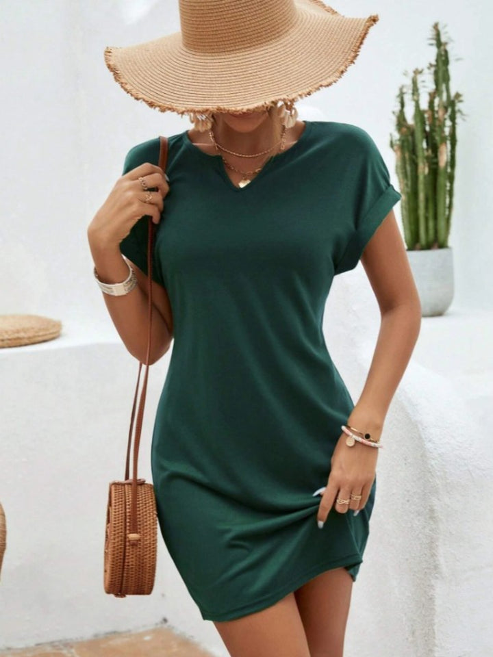 Notched Short Sleeve Mini Tee Dress | Trendsi