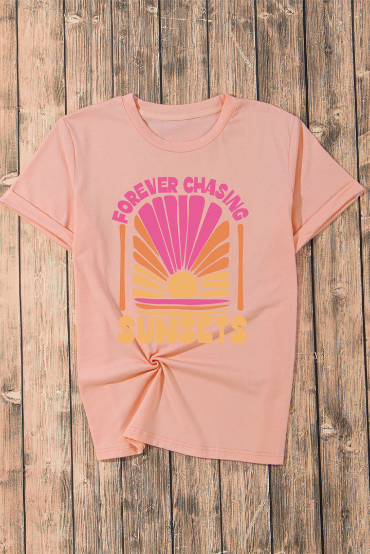 FOREVER CHASING SUNSETS Round Neck T-Shirt | Trendsi