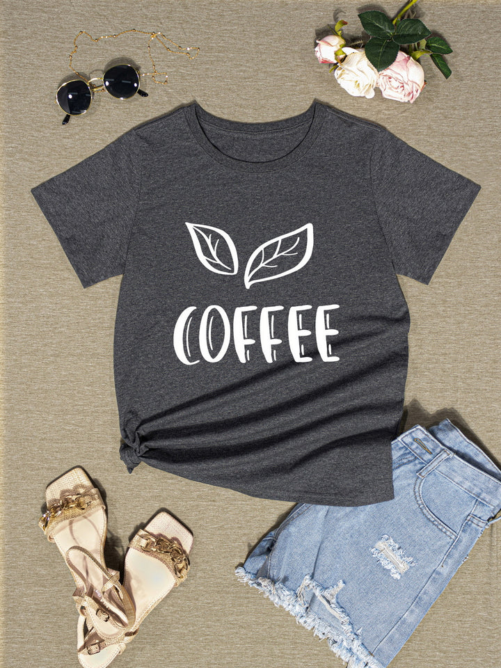 COFFEE Round Neck Short Sleeve T-Shirt | Trendsi