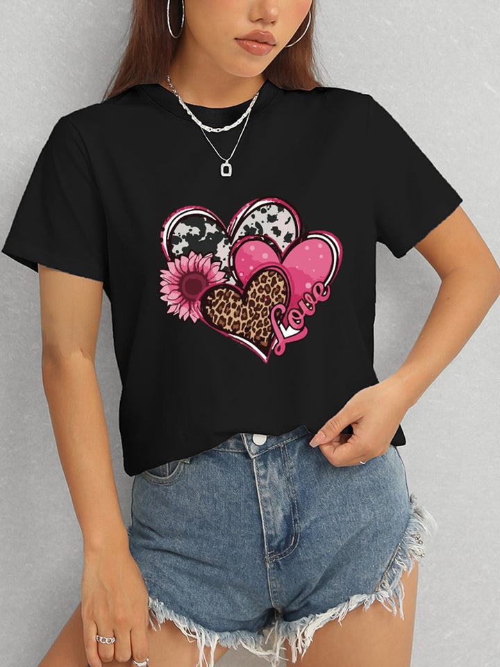 Heart Round Neck Short Sleeve T-Shirt | Trendsi