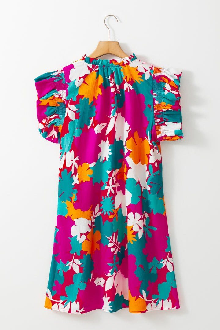 Ruffled Printed Cap Sleeve Mini Dress | Trendsi