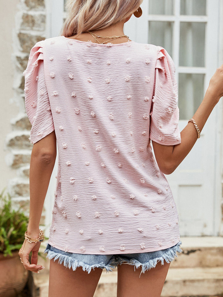 Swiss Dot Short Puff Sleeve Top | Trendsi