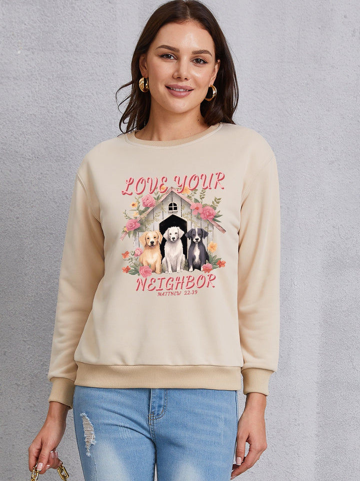 LOVE YOUR NEIGHBOR Round Neck Sweatshirt | Trendsi