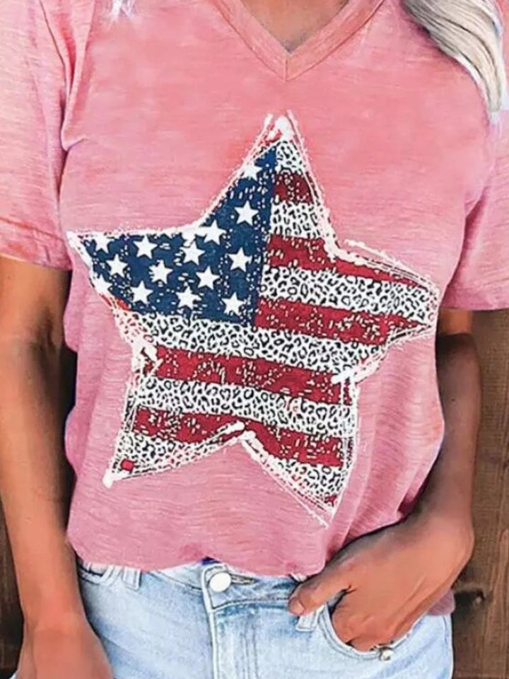 US Flag Graphic V-Neck Short Sleeve T-Shirt | Trendsi