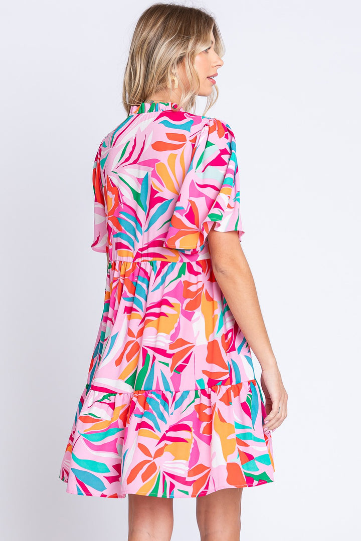 GeeGee Printed Short Sleeve Ruffle Hem Dress | Trendsi