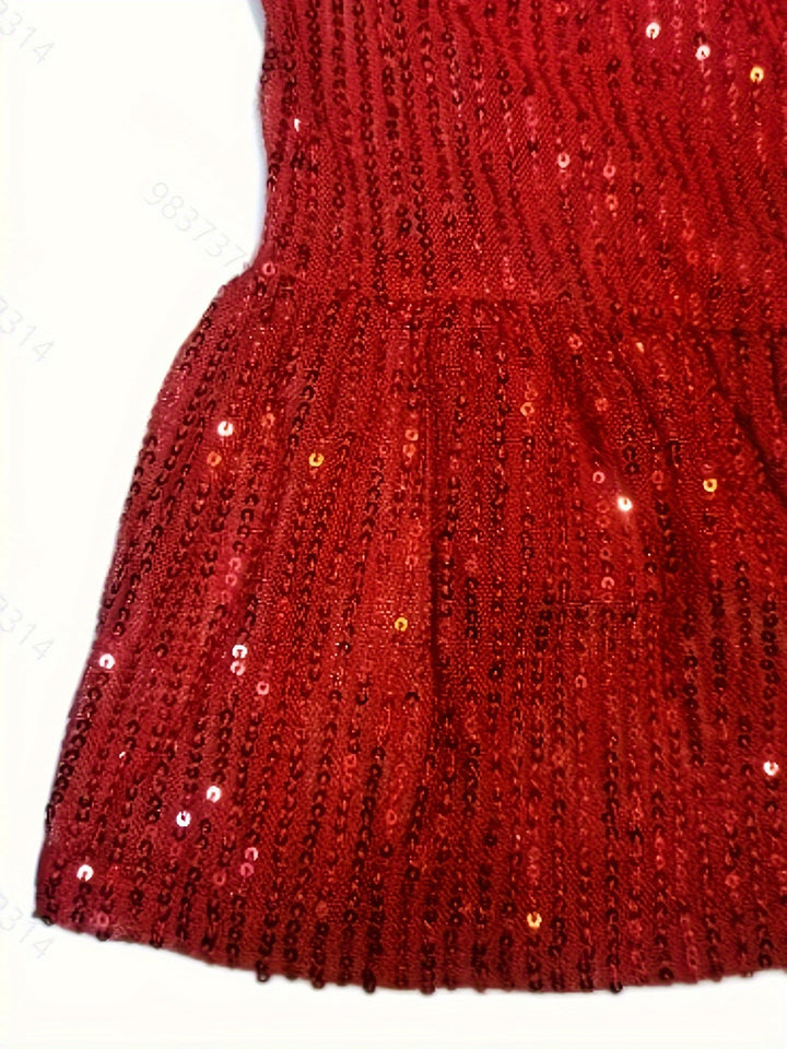 Full Size Sequin Round Neck Half Sleeve Mini Dress | Trendsi