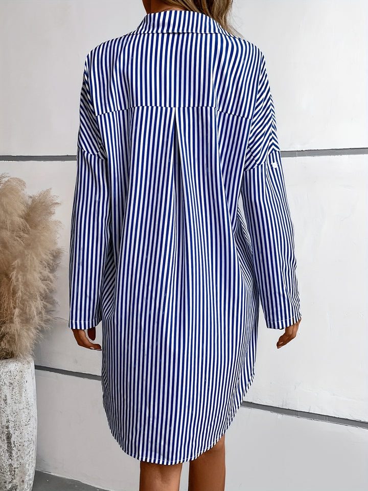 Striped Button Up Long Sleeve Mini Shirt Dress | Trendsi