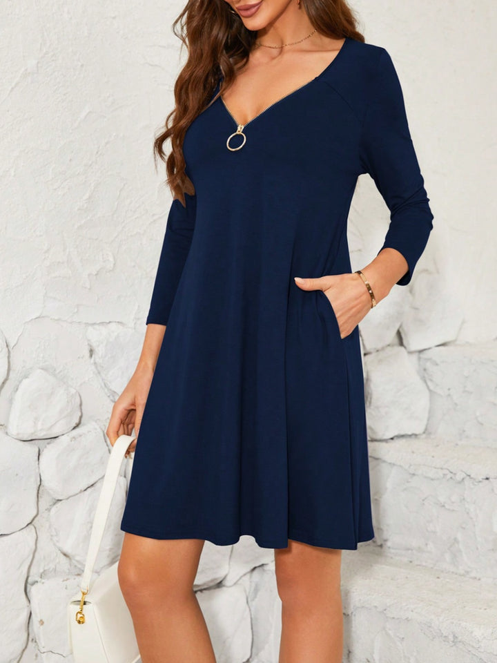 Quarter Zip Long Sleeve Dress | Trendsi