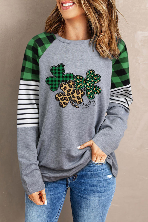 Lucky Clover Raglan Sleeve Sweatshirt | Trendsi