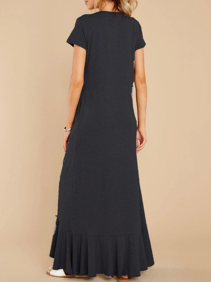 Slit Round Neck Short Sleeve Maxi Dress | Trendsi