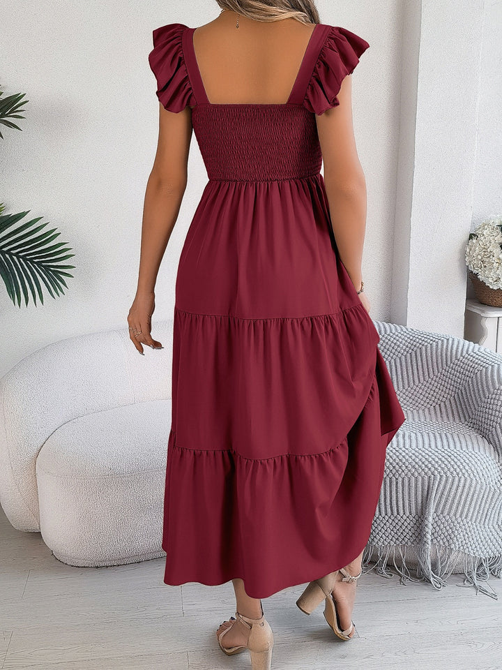 Smocked Square Neck Cap Sleeve Midi Dress | Trendsi